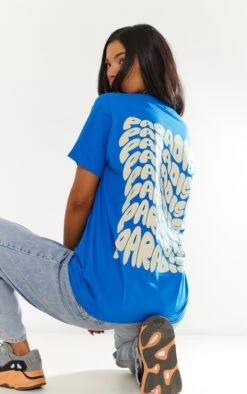 T-shirt Bleu Cobalt Imprimé Paradise Dans Le Dos