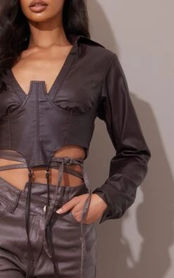 Chemise Froncée Courte En Jean Enduit Chocolat -Logic || Zero Soldes Magasin 7440b45571a74fb7102f83a721fad1701d901752 cmu7102 4