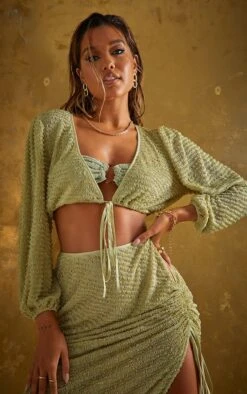 Top De Plage Texturé Vert à Manches Longues Et Devant Noué -Logic || Zero Soldes Magasin 765b90aea75483df7c960611f4997fab3d9f24bb cmt9221 6