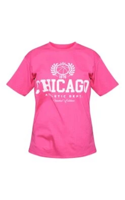 T-shirt Rose Vif à Slogan "Chicago" Imprimé -Logic || Zero Soldes Magasin 78f49d2deefeeea8ff305b0dc362328200140b1d cne3364 5