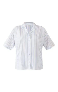 Chemise Oversize Bleue Rayée à épaules Carrées Et Manches Courtes -Logic || Zero Soldes Magasin 7a1511ccc42adf02c2dd3bfaacd2d87d713cd5bb cnd4681 5