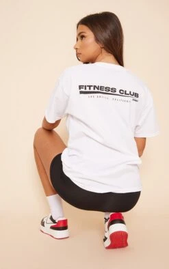 T-shirt Blanc à Slogan "Fitness Club" Imprimé