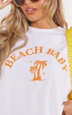 T-shirt Blanc à Slogan "Beach Baby" -Logic || Zero Soldes Magasin 7afc5bea0e6742231c7f12274c3f8930d0b7bddf cne3423 4