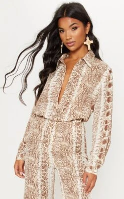 Chemise Oversize Marron Imprimé Serpent