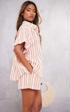 Chemise Oversize Orange En Effet Lin Texturé à Rayures Et épaules Carrées -Logic || Zero Soldes Magasin 801b9d6156893dddec1ce8358fa3cdae2377b5cd cne0275 4