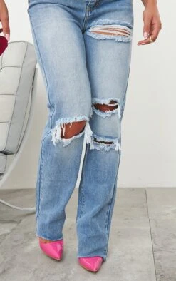 PRETTYLITTLETHING Jean Droit Déchiré Moyennement Délavé Coupe Longue -Logic || Zero Soldes Magasin 8325b3ca9e54adcd25cece6384fc27ddcd57a319 cmm4752 4