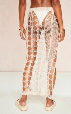 Jupe Longue En Maille Crochet Ajourée Crème Fendue -Logic || Zero Soldes Magasin 86e91ed6af18d9b807b76eb126e52ab3b9e4a35f cne6287 3