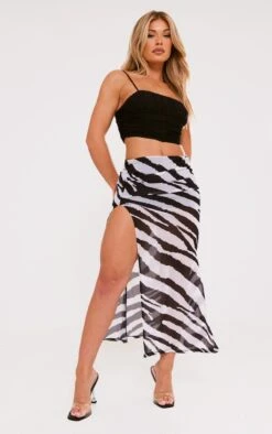 Jupe Longue En Mesh Dévoré Imprimé Zébré à Fente Sur La Cuisse