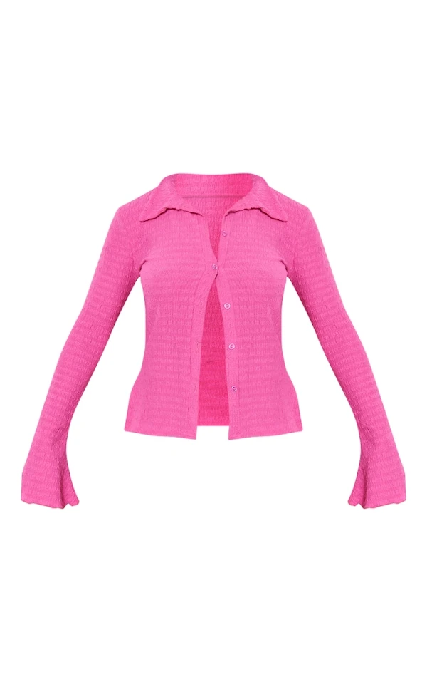 Vogue Chemise Ajustée Rose Texturée à Manches Flare 7 Vogue Chemise Ajustée Rose Texturée à Manches Flare – Image 5