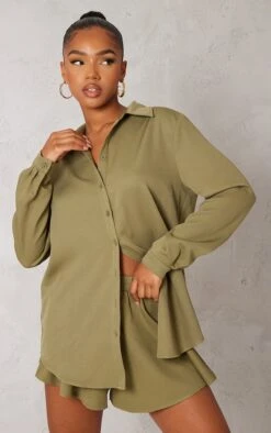 Chemise Manches Longues Kaki Oversize