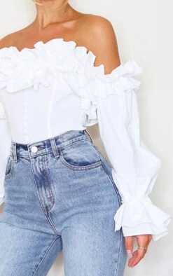 Top Blanc à Col Bardot Détail Volanté Et Manches Longues -Logic || Zero Soldes Magasin 910decd5251ef5048ea7abe96b57f1652856e162 CMK6512 4