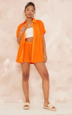 Chemise Oversize Plissée Orange Vif à Manches Courtes Et Boutons -Logic || Zero Soldes Magasin 91232a6cd3e8b1cdf10d882c60fbe4b902dc56d9 cne8707 3