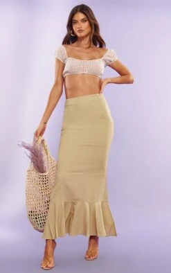 Jupe Sirène Longue En Effet Lin Vert Sauge Détail Coutures