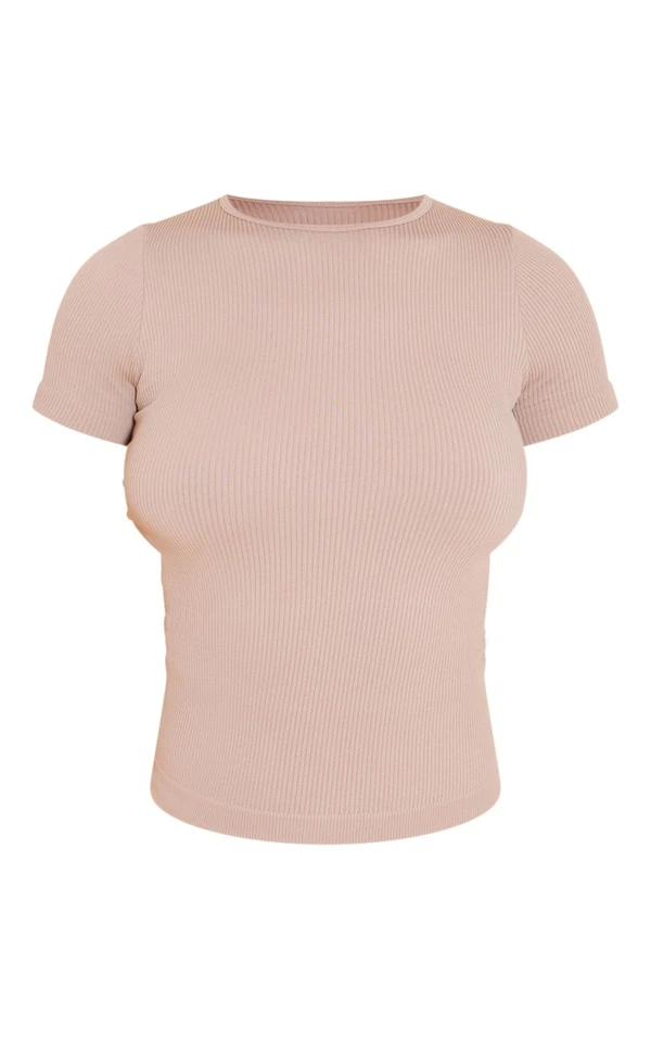 T-shirt Long Côtelé Gris Pierre à Détail Contours 7 T-shirt Long Côtelé Gris Pierre à Détail Contours – Image 5