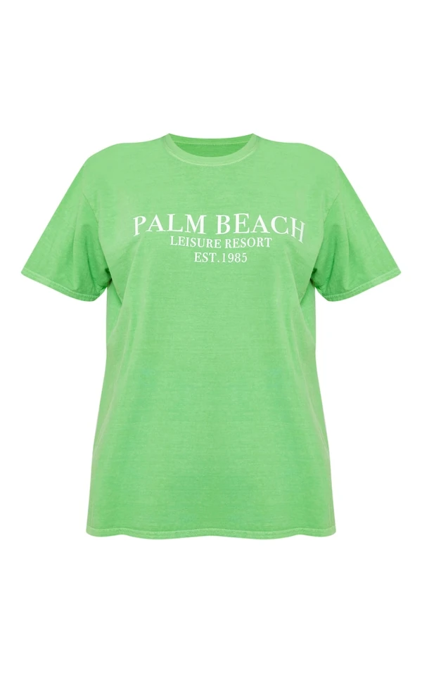 T-shirt Vert Vif Délavé Imprimé Palm Beach 7 T-shirt Vert Vif Délavé Imprimé Palm Beach – Image 5