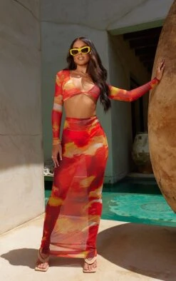 Crop Top En Mesh Rouge Imprimé Abstrait à Manches Longues -Logic || Zero Soldes Magasin 99dc85e658ce6f722bbfebbbdb0ad92a769923a6 CNE1831 3