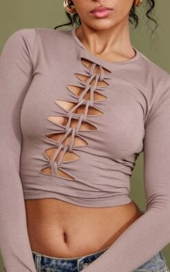 Crop Top En Jersey Taupe à Découpes Et Nœuds Devant -Logic || Zero Soldes Magasin a01f33825d3e63360e512de5d74593c4572fc793 cnd0790 4