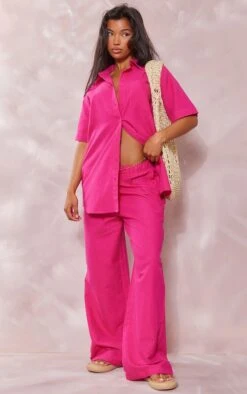 Chemise Oversize Effet Lin Rose Vif à Manches Courtes -Logic || Zero Soldes Magasin a1744b73ba6b180c3e516b3eaa75d88767645ef9 cne4396 3