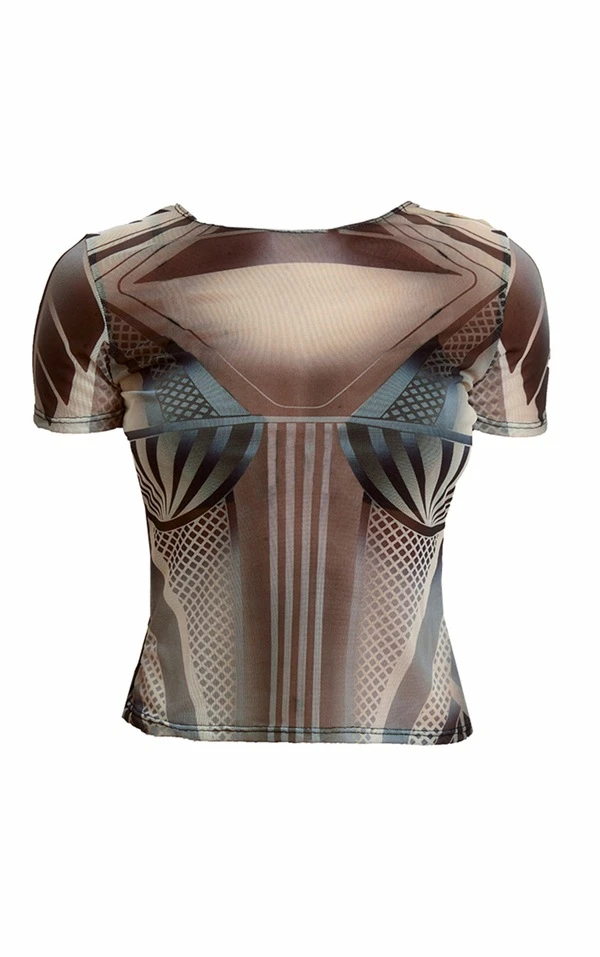 T-shirt En Mesh Noir Imprimé Corps 7 T-shirt En Mesh Noir Imprimé Corps – Image 5