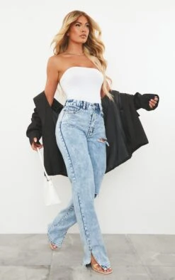 Jean Déchiré Bleu Glacier à Ourlet Fendu