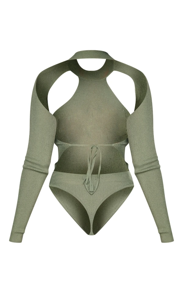 Body En Maille Tricot Kaki Foncé Ouvert Dans Le Dos 8 Body En Maille Tricot Kaki Foncé Ouvert Dans Le Dos – Image 6