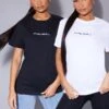 PRETTYLITTLETHING Lot De 2 T-shirts Oversize Noir & Blanc à Slogan