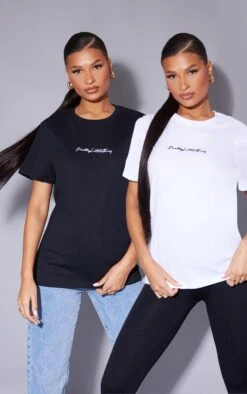PRETTYLITTLETHING Lot De 2 T-shirts Oversize Noir & Blanc à Slogan