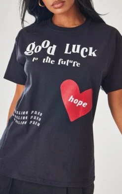 Tee-shirt Noir Délavé Imprimé Good Luck Et Coeur -Logic || Zero Soldes Magasin ad14f6e0204565b8d0ed4a5e10edbc1129802bfe cnd5761 4