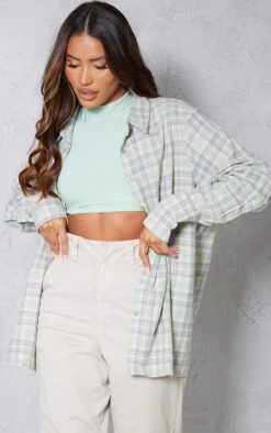 Chemise à Carreaux Oversize Sauge