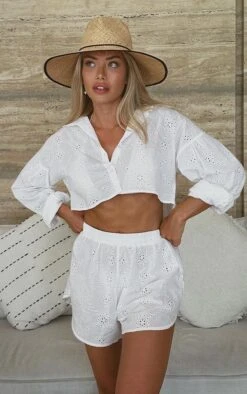 Chemise En Broderie Anglaise Blanche à Boutons