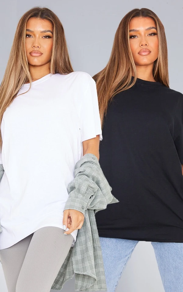 Lot De 2 T-shirts Oversize En Coton Biologique Noir & Blanc 3 Lot De 2 T-shirts Oversize En Coton Biologique Noir & Blanc