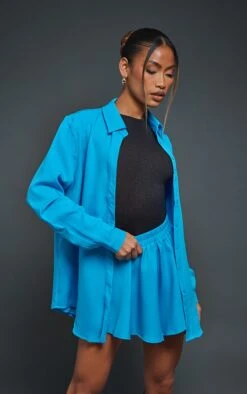 Chemise Manches Longues Bleu Vif Oversize