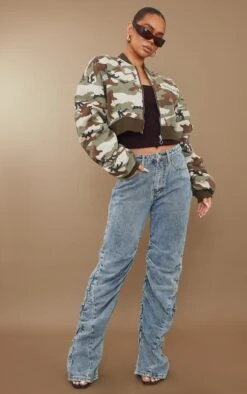 Jean Droit Froncé Délavé Bleu Javélisé