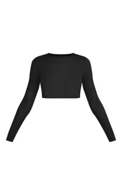 Crop Top Noir Côtelé Transparent Doux à Dos Ouvert Et Manches Longues -Logic || Zero Soldes Magasin bc477e915be41f307bd5c39c290ff32566baa5ad cnb5512 5