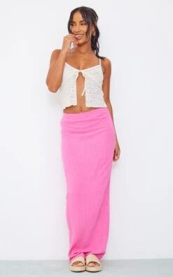 Jupe Longue En Effet Lin Rose Vif Fendue Sur L'arrière