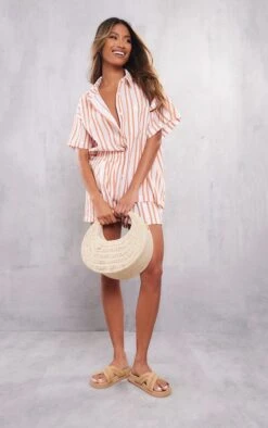 Chemise Oversize Orange En Effet Lin Texturé à Rayures Et épaules Carrées -Logic || Zero Soldes Magasin c0edabea995a152c59673761351fe60bd9fdeb9c cne0275 3