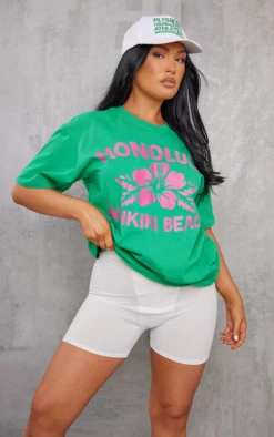 T-shirt Vert Vif à Imprimé Honolulu