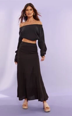 Jupe Longue Fluide En étamine Noire à étages