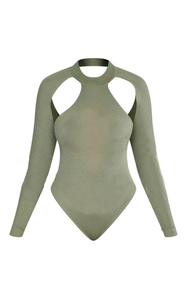 Body En Maille Tricot Kaki Foncé Ouvert Dans Le Dos 7 Body En Maille Tricot Kaki Foncé Ouvert Dans Le Dos – Image 5