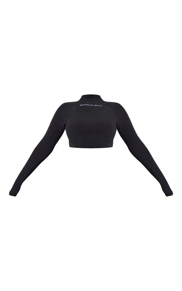 Crop Top Moulant Noir à Col Montant Et Imprimé 7 Crop Top Moulant Noir à Col Montant Et Imprimé – Image 5