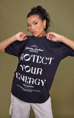 T-shirt Noir Imprimé Protect Your Energy