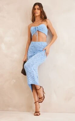 Jupe Longue En Maille Tricot Bleue