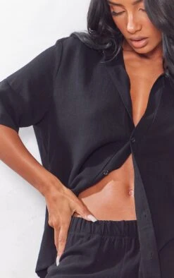 Chemise Oversize Effet Lin Noir à Manches Courtes -Logic || Zero Soldes Magasin d33f3f1018d7ed6815c65d48eb50b5f0b99a1b21 cne4311 4