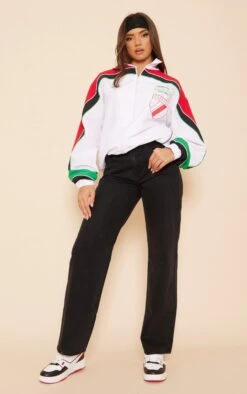 Jean Droit Noir Délavé à Taille Mi-haute