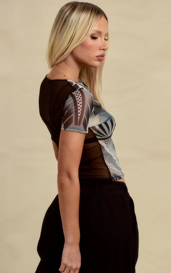 T-shirt En Mesh Noir Imprimé Corps 4 T-shirt En Mesh Noir Imprimé Corps – Image 2