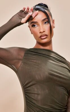 Body En Mesh Kaki Froncé à Manches Longues Et Col Ras -Logic || Zero Soldes Magasin e4de99e9a505d7720b8d483aa7507d46169a42d9 cnd1686 4