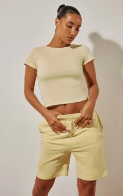 T-shirt Basique En Coton Jaune Citron à Manches Courtes