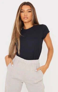 T-shirt Ajusté Basique Noir En Coton Biologique