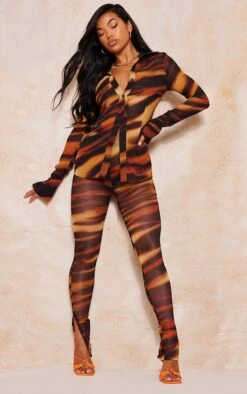 Chemise Ajustée En Mousseline De Soie Marron Imprimé Tigre -Logic || Zero Soldes Magasin e9c432f3cfbf33fcb594b78e5a1550787168cfe1 cmy5632 4