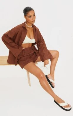 Chemise Oversize En Maille Tissée Marron à Manches Ballon -Logic || Zero Soldes Magasin ecdd037b7843520392d8bd87bbb98d304ef73910 cms3522 3